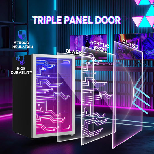 Gaming LED Beverage Refrigerator, 120 Cans, Cyberpunk Style