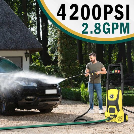 Electric Pressure Washer - 4200PSI Electric Power Washer with 20FT Hose, 35FT Power Cord, 4 Nozzles, High Pressure Washer for Cars, Fences, Patios, Driveways