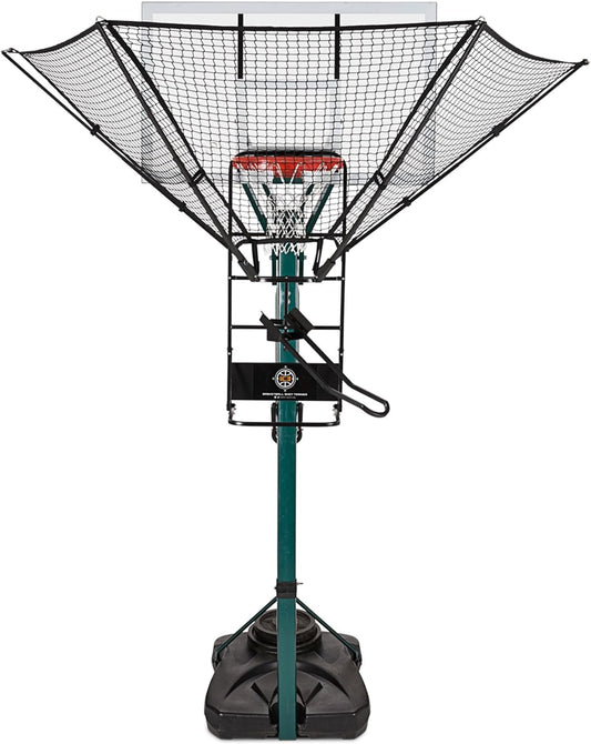 Rebounder Net Return System Portable Shot Trainer for Traditional Pole and Wall Mounted Hoops with Rotating Return Chute