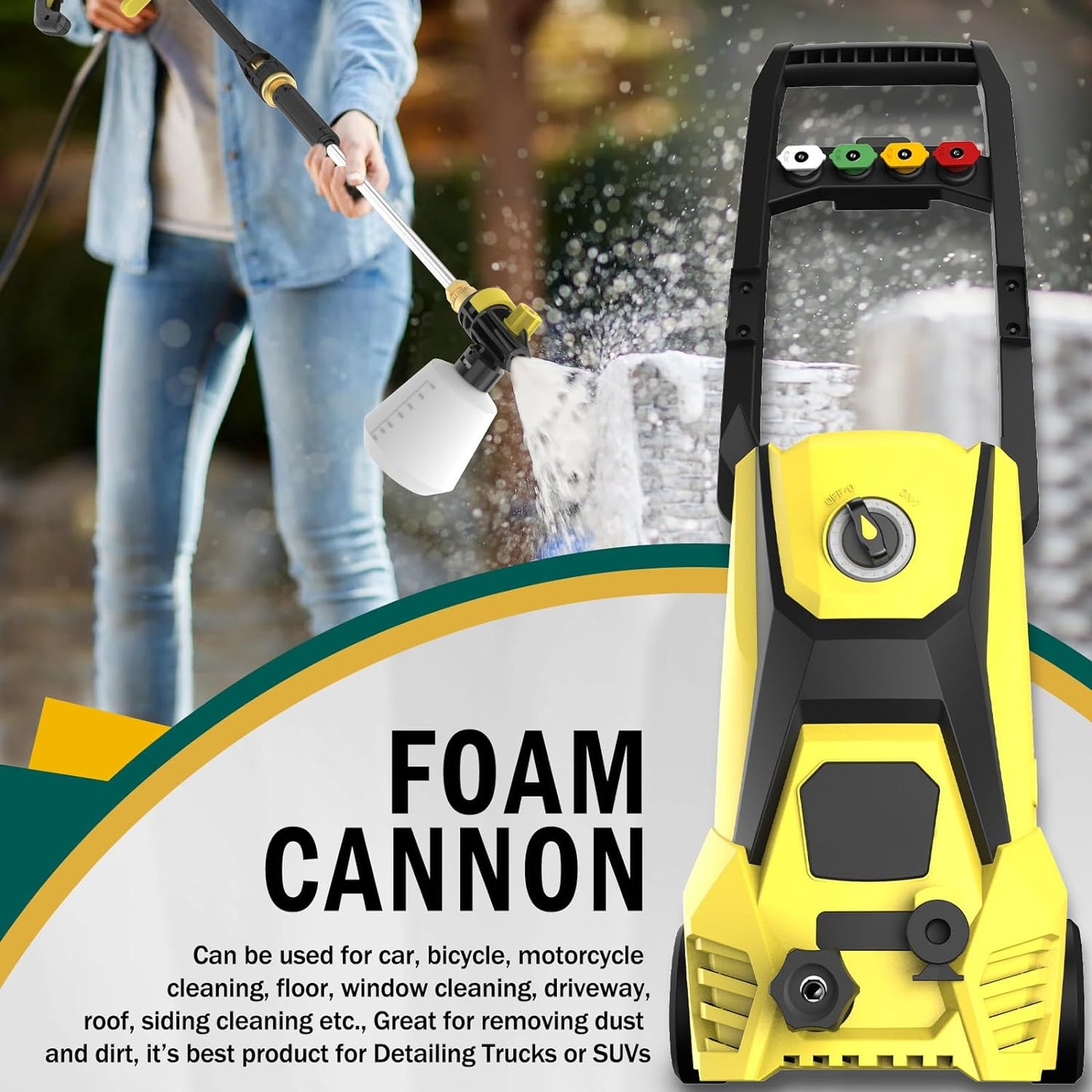 Electric Pressure Washer - 4200PSI Electric Power Washer with 20FT Hose, 35FT Power Cord, 4 Nozzles, High Pressure Washer for Cars, Fences, Patios, Driveways