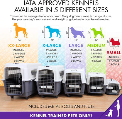 Designs Plastic Kennels Rolling Plastic Airline Approved Wire Door Travel Dog Crate, XXX-Large, Gray