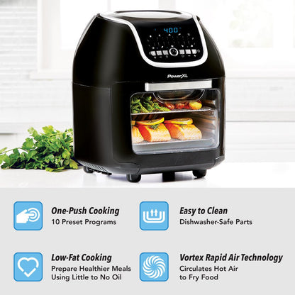 PowerXL Vortex Air Fryer Pro plus 10 Quart Capacity, Black, 1700 Watts