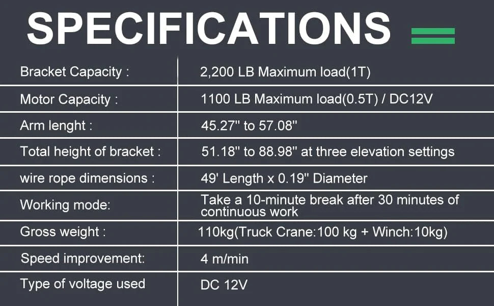 Pismire Winch Versatile 0.5T Folding Truck-Mounted Bed Crane Hoist Lift Pickup with Electric Winch 3500 lb 12V, Painted Steel 1100 lb Pickup 360 Swivel Base