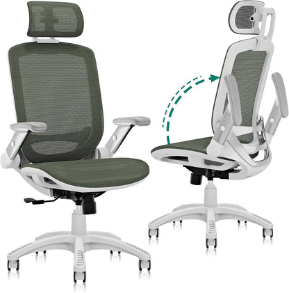 GABRYLLY Ergonomic Office Chair, High Back Home Desk Chair with Headrest, Flip-Up Arms, 90-120° Tilt Lock and Wide Cushion, Big and Tall Mesh Chairs for Man Woman, Black Task Chair