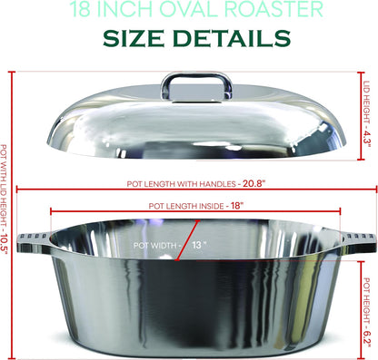 Cast Aluminum Dutch Oven - 8 Quart - Oval Dutch Oven Pot with Lid for Families and Parties - Lightweight Cajun Cookware with Ideal Heat Distribution - Oval Roaster Pan with Lid (13 Inch)