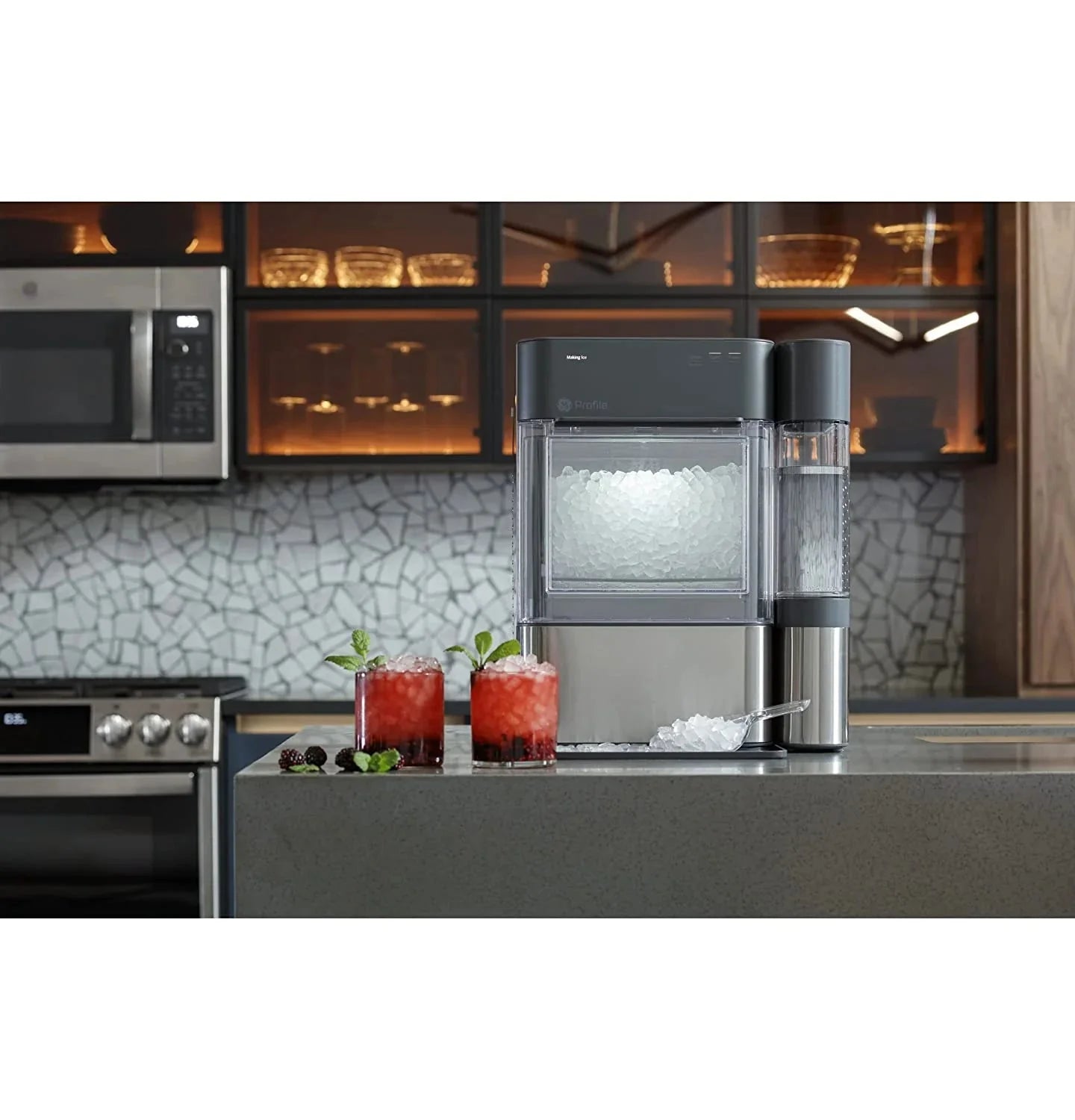 Countertop Nugget Ice Maker | Ice Machine with WiFi Connectivity | Smart Home Kitchen Essentials | Black Stainless