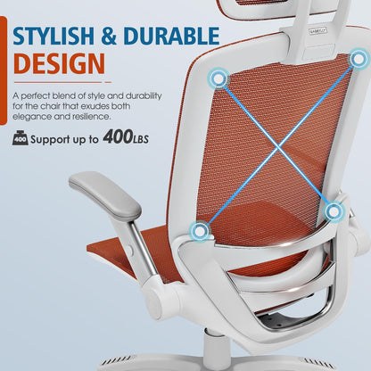 GABRYLLY Ergonomic Office Chair, High Back Home Desk Chair with Headrest, Flip-Up Arms, 90-120° Tilt Lock and Wide Cushion, Big and Tall Mesh Chairs for Man Woman, Black Task Chair