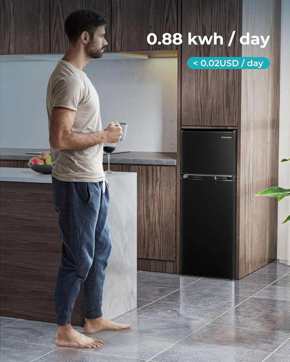 EUHOMY 3.2 Cu.Ft Mini Fridge with Freezer – 2-Door Compact Refrigerator for Bedroom, Dorm, Office or Apartment, Silver