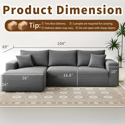Cloud Sectional Couch with L-Shape Chaise Modern Modular Sofa with Deep Seat Modern Comfy Furniture Bedroom Lounge Dorm Office Apartment Home (Black, Left Facing Chaise)