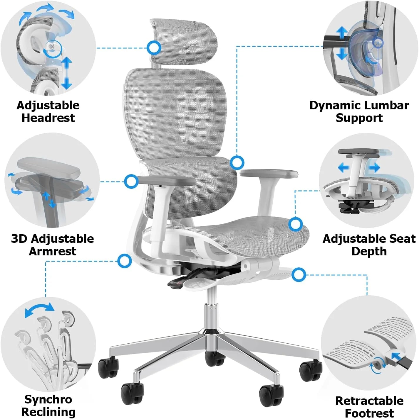 Ergo3D Ergonomic Office Chair – High Back Mesh Desk Chair with 3D Adjustable Armrests, Wheels, for Home and Office (Black)