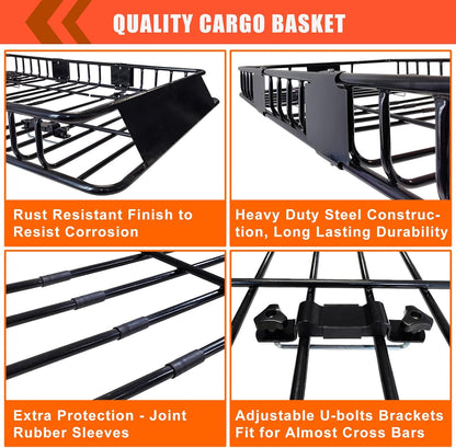 Folding hitch mounted cargo basket 60" With hook stabilizer, net and straps