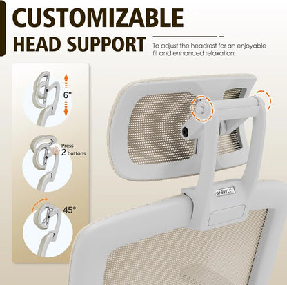 GABRYLLY Ergonomic Office Chair, High Back Home Desk Chair with Headrest, Flip-Up Arms, 90-120° Tilt Lock and Wide Cushion, Big and Tall Mesh Chairs for Man Woman, Black Task Chair