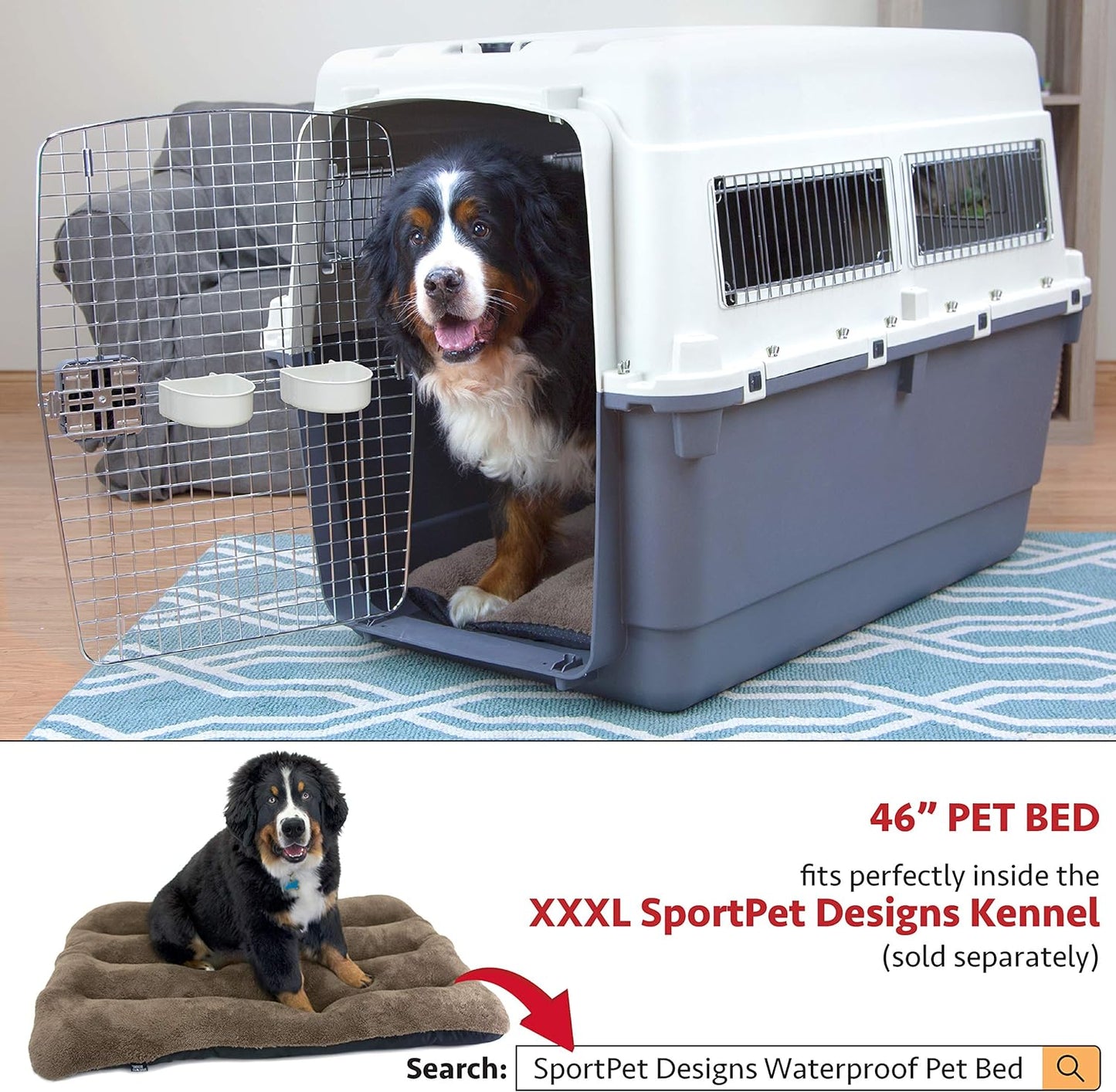 Designs Plastic Kennels Rolling Plastic Airline Approved Wire Door Travel Dog Crate, XXX-Large, Gray