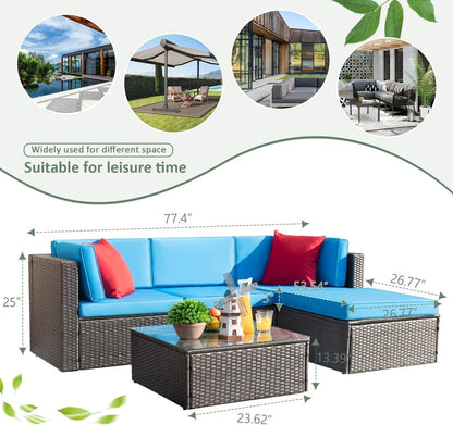 Devoko 5 Pieces Patio Furniture Sets All Weather Outdoor Sectional Patio Sofa Manual Weaving Wicker Rattan Patio Seating Sofas with Cushion and Glass Table(Beige)