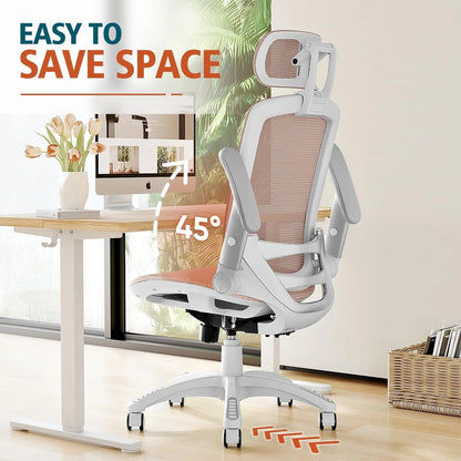 GABRYLLY Ergonomic Office Chair, High Back Home Desk Chair with Headrest, Flip-Up Arms, 90-120° Tilt Lock and Wide Cushion, Big and Tall Mesh Chairs for Man Woman, Black Task Chair