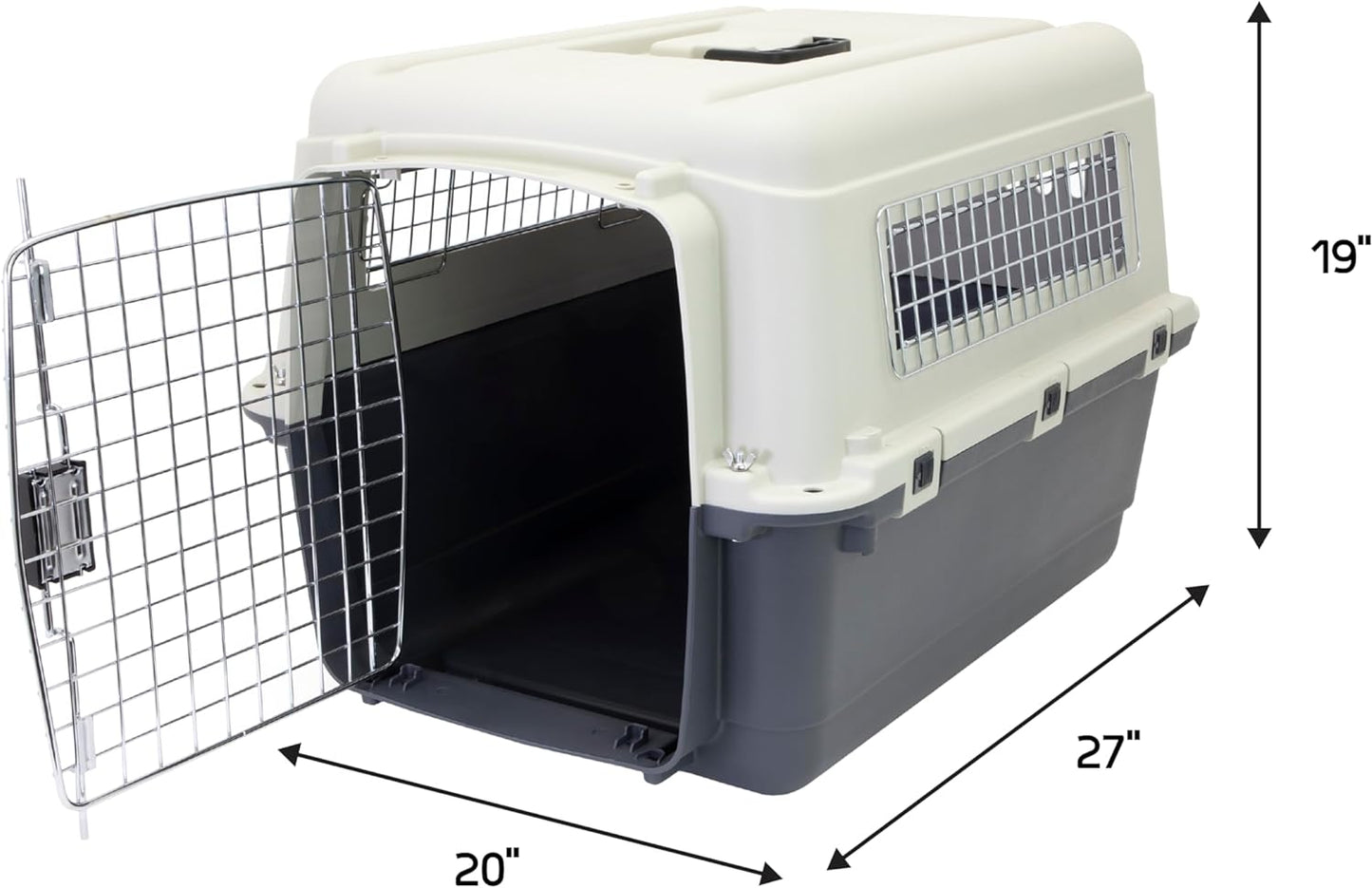 Designs Plastic Kennels Rolling Plastic Airline Approved Wire Door Travel Dog Crate, XXX-Large, Gray