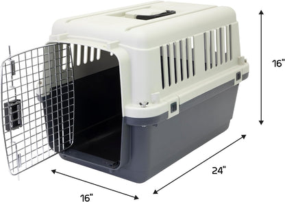 Designs Plastic Kennels Rolling Plastic Airline Approved Wire Door Travel Dog Crate, XXX-Large, Gray
