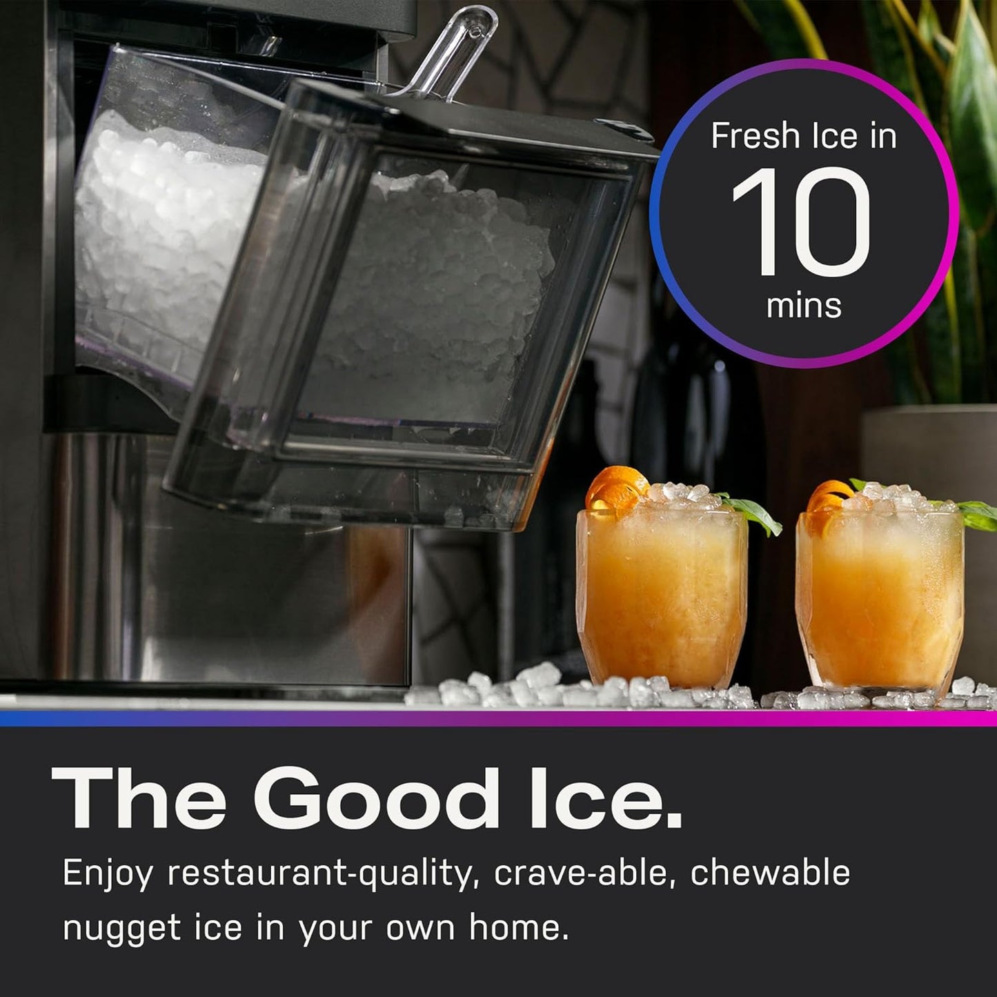 Countertop Nugget Ice Maker with Side Tank | Ice Machine with WiFi Connectivity | Smart Home Kitchen Essentials | Stainless Steel