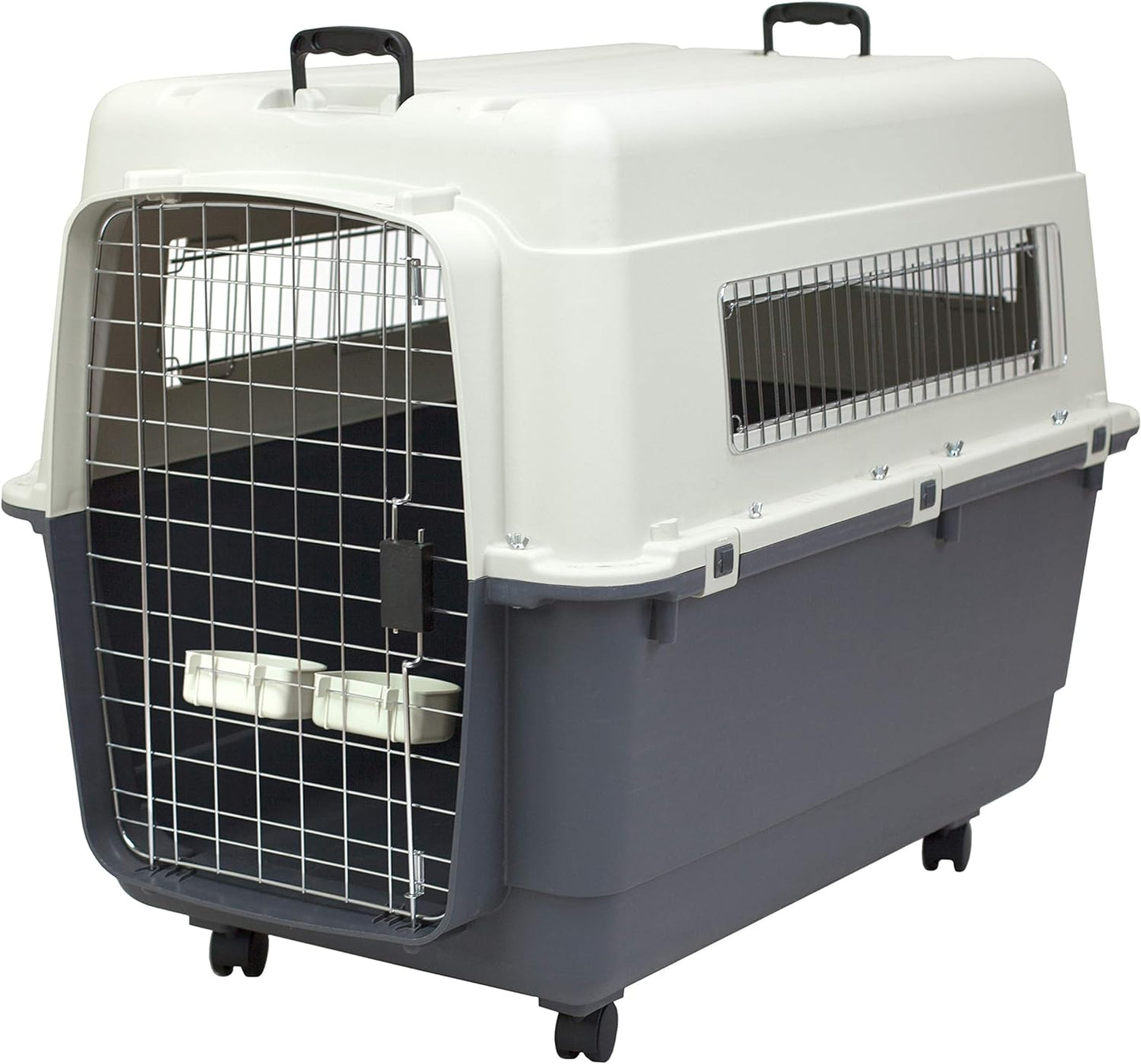 Designs Plastic Kennels Rolling Plastic Airline Approved Wire Door Travel Dog Crate, XXX-Large, Gray