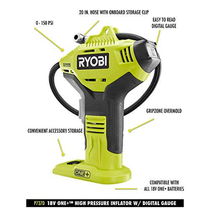 Cordless High Pressure Inflator with Digital Gauge & 18V Lithium-Ion Battery, Portable Tire & Sports Equipment Pump