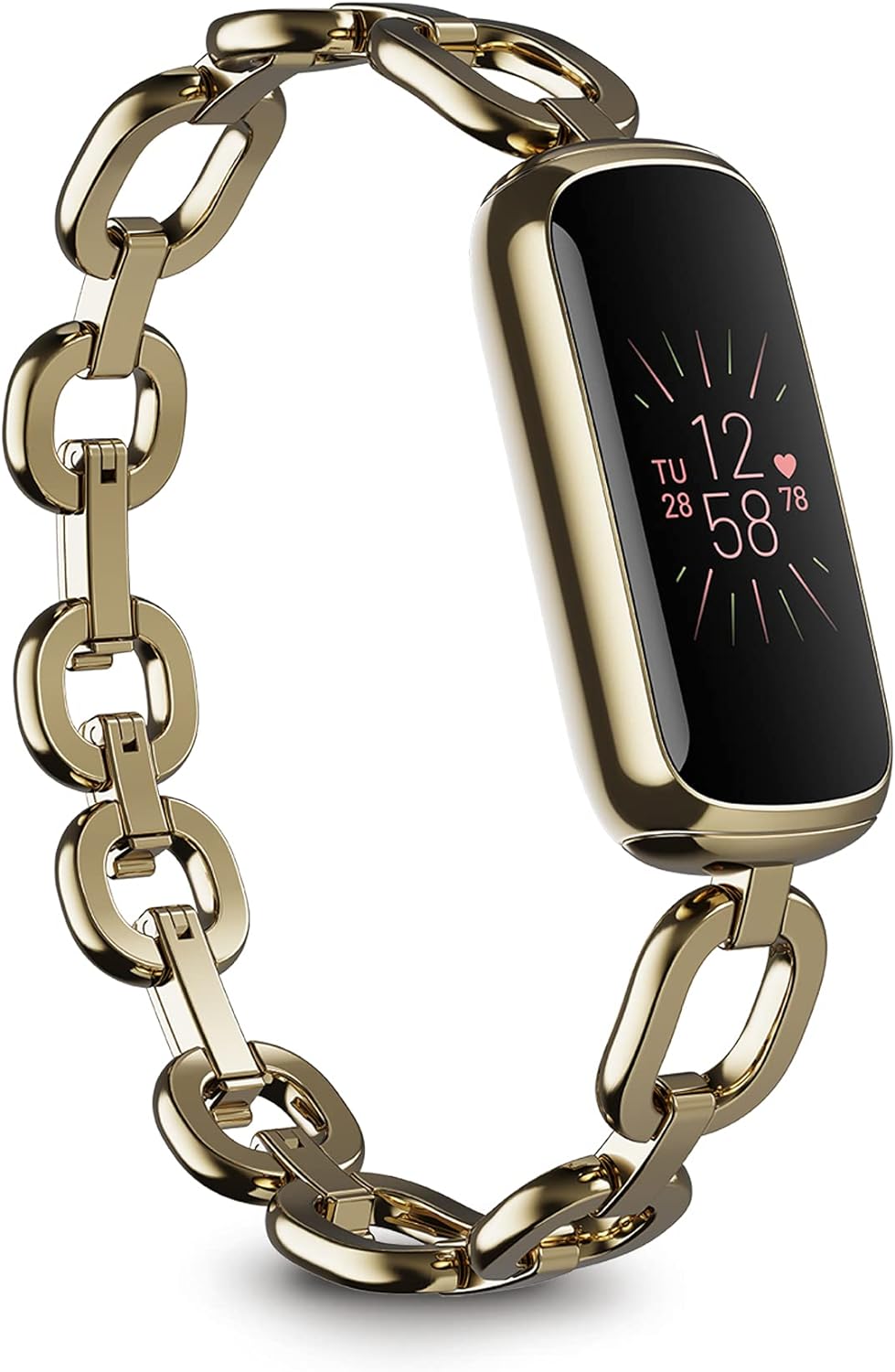Fitness and Wellness-Tracker with Stress Management, Sleep-Tracking and 24/7 Heart Rate, One Size S L Bands Included, Lunar White/Soft Gold Stainless Steel, 1 Count