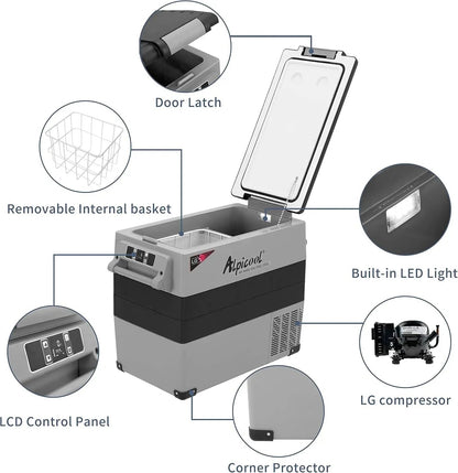 CF45 Portable Refrigerator 12 Volt Car Freezer 42 Quart Mini Fridge Freezer (-4C~68C) for Truck, RV, Vehicle, Travel, Outdoor -12/24V DC