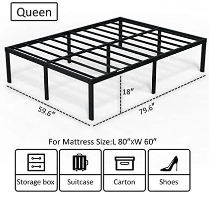 EMODA Queen Bed Frame No Box Spring Needed 18 Inch Heavy Duty Metal Tall Platform Bed Frame