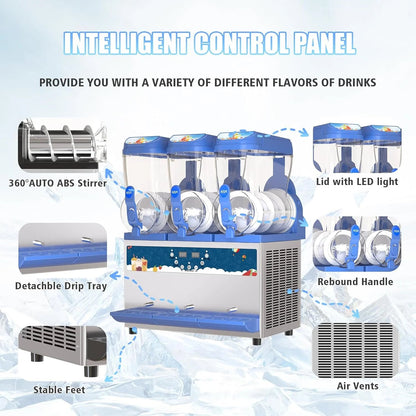 Commercial Slushy Machine - 1000W 30L Tanks Slush Maker Machine 304 Stainless Steel Commercial Margarita Machines Efficient Cooling the Ideal Slushie Maker for Bars Cafes Restaurants