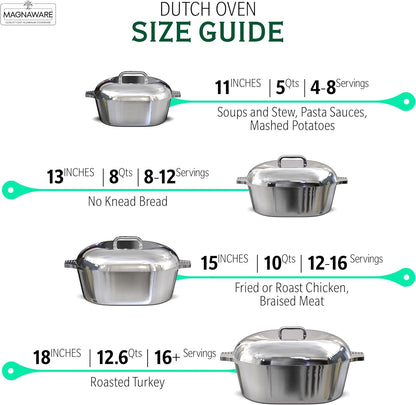 Cast Aluminum Dutch Oven - 8 Quart - Oval Dutch Oven Pot with Lid for Families and Parties - Lightweight Cajun Cookware with Ideal Heat Distribution - Oval Roaster Pan with Lid (13 Inch)