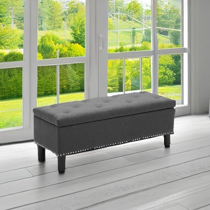 Furniliving Modern Storage Ottoman Bench, Sherpa Ottoman End of Bed Bench with Solid Wood Legs Upholstered Ottoman Benches with Storage Indoor Bench for Living Room with Rolled Arm, Entryway, White