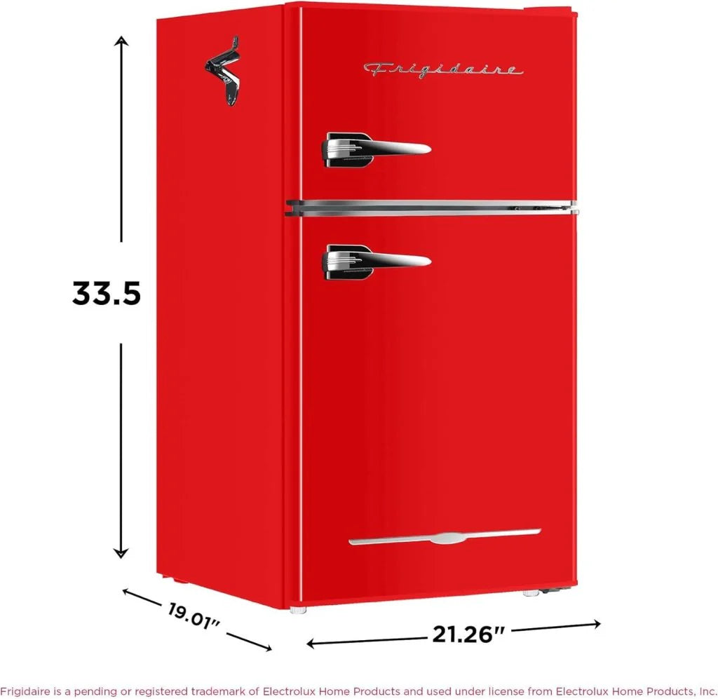 Frigidaire Retro Mini Fridge with Freezer & Side Bottle Opener-Small 2 Door Refrigerator for Office Bar or College Dorm Room-3.1 Cu Ft – 19”"D x 20.5" W x 33.5" H