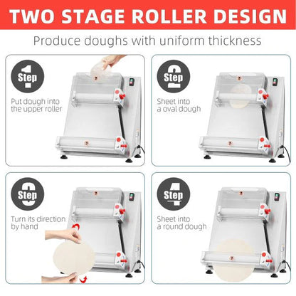 Commercial Pizza Dough Roller Sheeter, Max 16, Automatic 370W Electric Pizza Dough Roller, Stainless Steel, Suitable for Noodle, Pizza Bread and Pasta Maker Equipment