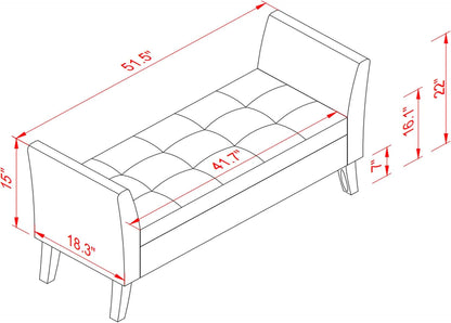 Furniliving Modern Storage Ottoman Bench, Sherpa Ottoman End of Bed Bench with Solid Wood Legs Upholstered Ottoman Benches with Storage Indoor Bench for Living Room with Rolled Arm, Entryway, White