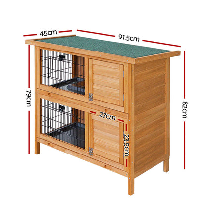 Double Level Wooden Rabbit Hutch with Slide-Out Tray - i.Pet