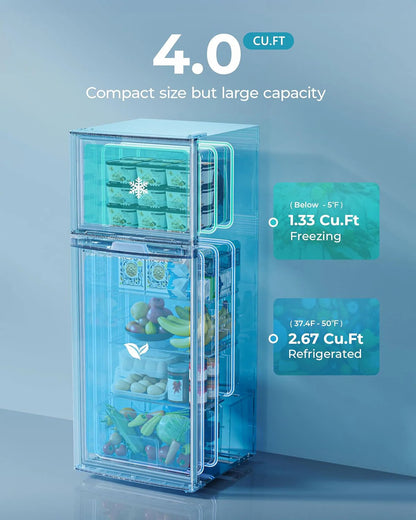 EUHOMY 3.2 Cu.Ft Mini Fridge with Freezer 2-Door Compact Refrigerator for Bedroom, Dorm, Office or Apartment, Silver