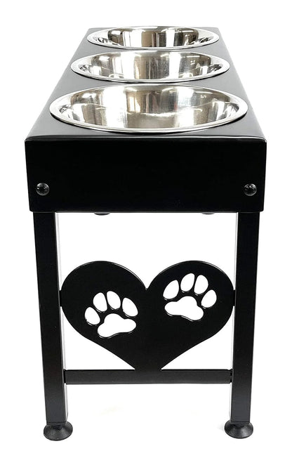 Pet Feeding Station Triple 3-Quart Metal Dog Bowl 16" Tall
