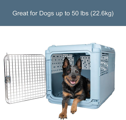 Designs Plastic Kennels Rolling Plastic Airline Approved Wire Door Travel Dog Crate, XXX-Large, Gray