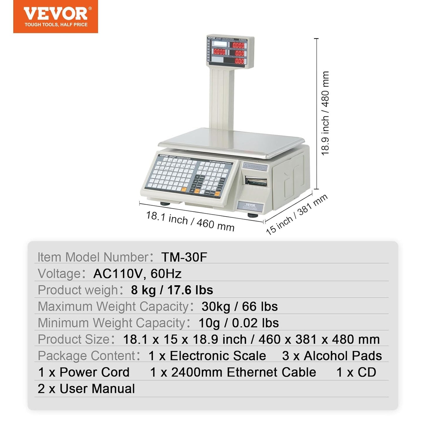 Electronic Price Computing Scale, 66 LB Digital Deli Weight Scales, LED Digital Commercial Food Fruit Meat Produce Counting Weight, for Retail Outlet Store, Kitchen, Restaurant Market, Farmer