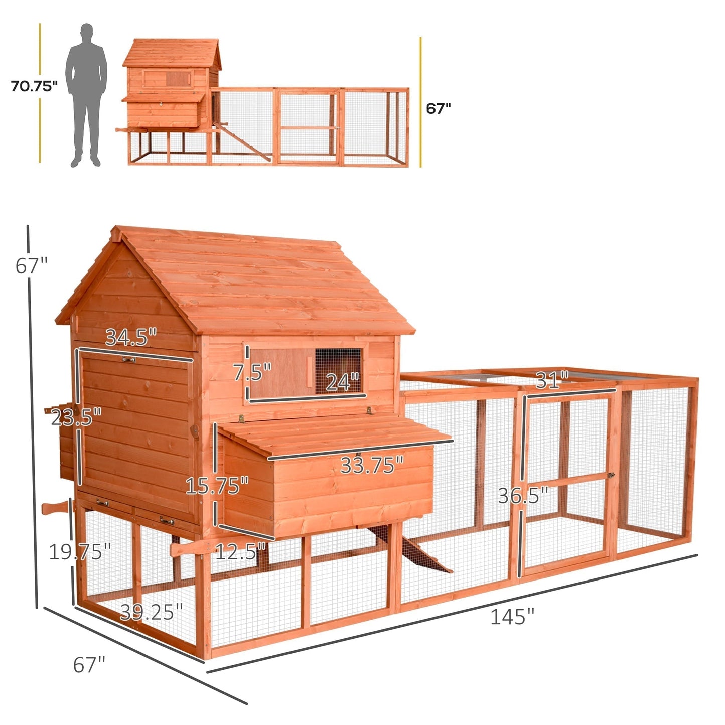 PawHut Large Chicken Coop Run Cage Duck Hen Chook House Poultry