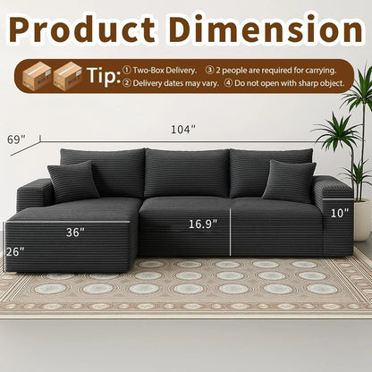 Cloud Sectional Couch with L-Shape Chaise Modern Modular Sofa with Deep Seat Modern Comfy Furniture Bedroom Lounge Dorm Office Apartment Home (Black, Left Facing Chaise)