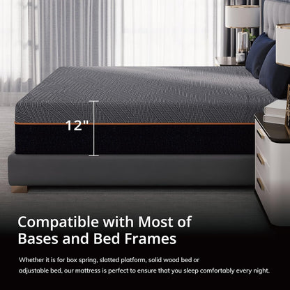 EGOHOME 14 Inch King Size Memory Foam Mattress for Back Pain, Cooling Gel Mattress Bed in a Box, Made in USA, CertiPUR-US Certified, Therapeutic Medium Mattress, 76x80x14 Black