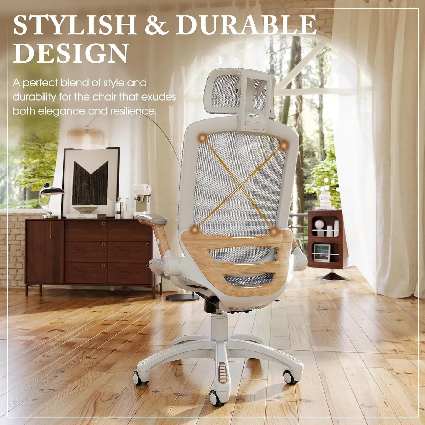 GABRYLLY Ergonomic Office Chair, High Back Home Desk Chair with Headrest, Flip-Up Arms, 90-120° Tilt Lock and Wide Cushion, Big and Tall Mesh Chairs for Man Woman, Black Task Chair
