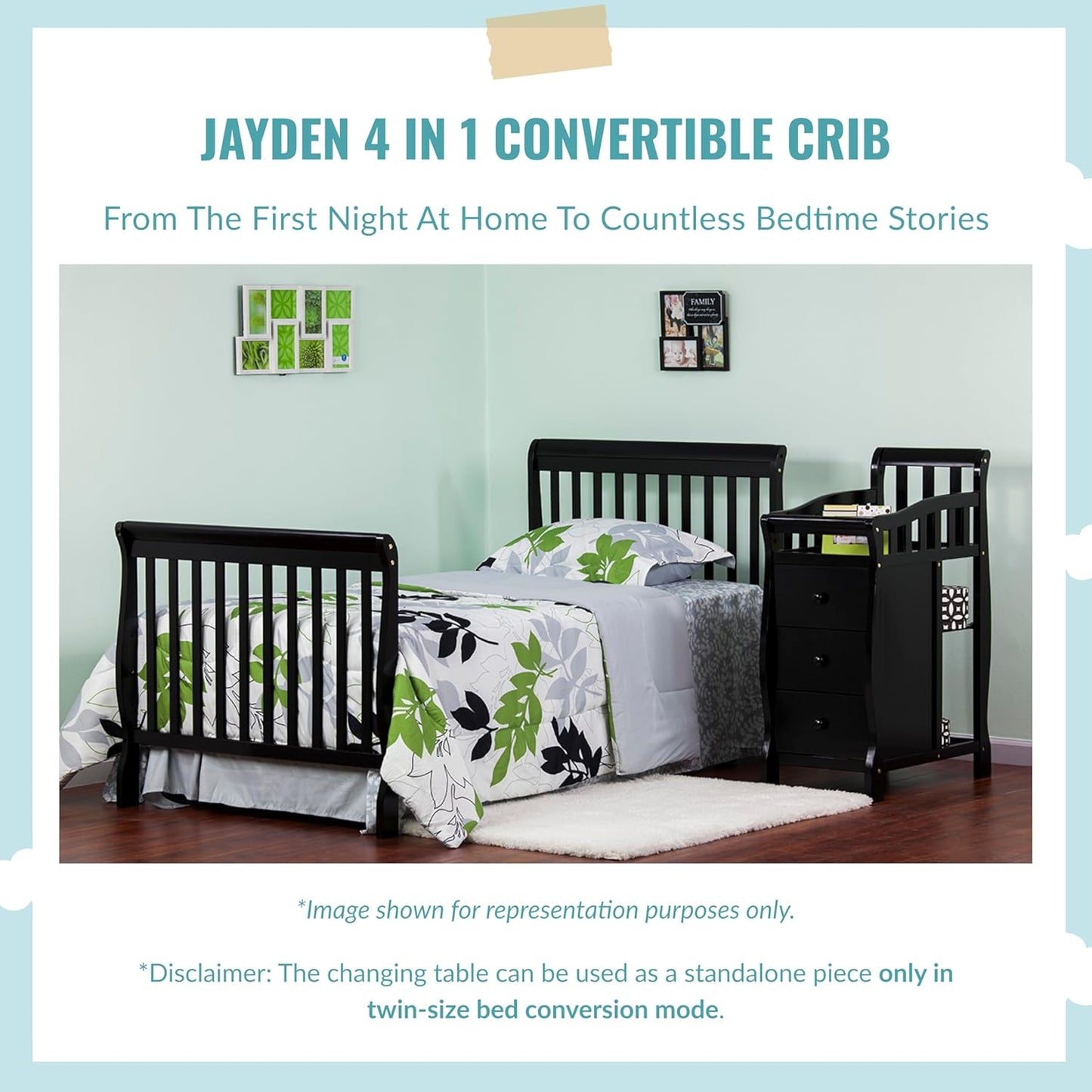 Dream On Me Jayden 4-in-1 Mini Crib & Changer with Storage, White