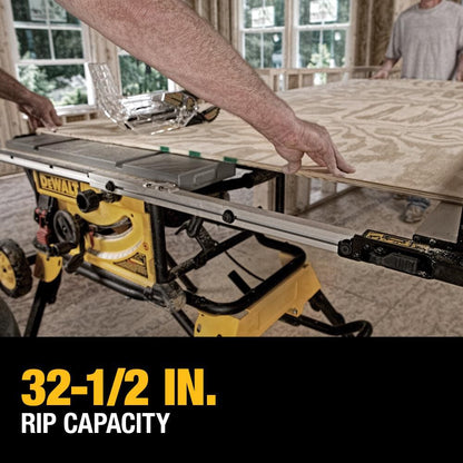 DW 10′′ Jobsite Table Saw 32 1/2′′ Rip Capacity and Rolling Stand DWE7491RS from DW
