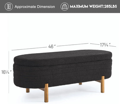 Furniliving Modern Storage Ottoman Bench, Sherpa Ottoman End of Bed Bench with Solid Wood Legs Upholstered Ottoman Benches with Storage Indoor Bench for Living Room with Rolled Arm, Entryway, White