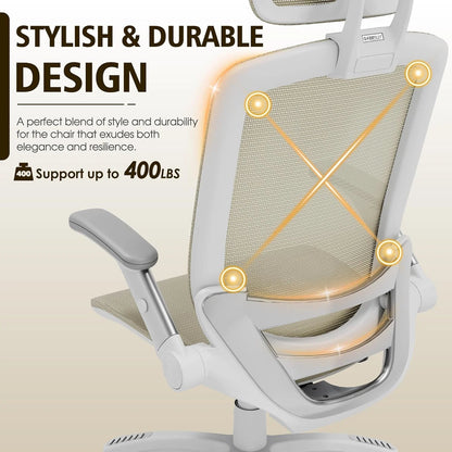 GABRYLLY Ergonomic Office Chair, High Back Home Desk Chair with Headrest, Flip-Up Arms, 90-120° Tilt Lock and Wide Cushion, Big and Tall Mesh Chairs for Man Woman, Black Task Chair