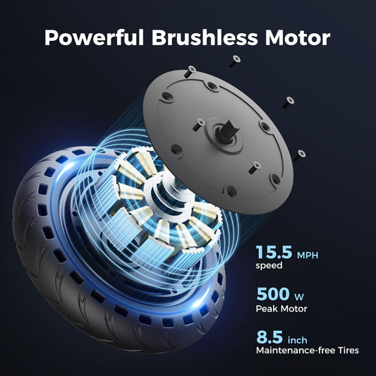 Electric Scooter, 500W Peak Motor, Up to 15.5 MPH, 19 Miles Ranges Foldable Electric Kick Scooter with Dual Braking System, Adults/Youth E Scooter for Commute