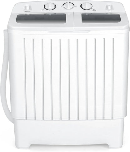 Portable Washing Machine, Twin Tub 20 Lbs Capacity, Washer(12 Lbs) and Spinner(8 Lbs), Durable Design, Timer Control, Compact Laundry Washer for RV, Apartments and Dorms, Grey+White