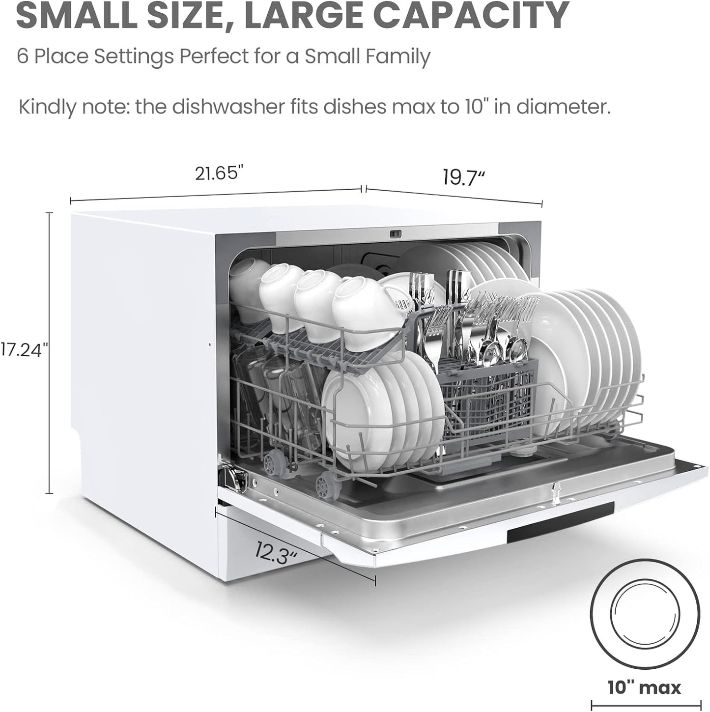 Countertop Dishwasher, Energy Star Portable Dishwasher, 6 Place Settings & 8 Washing Programs, Speed, Baby-Care, ECO& Glass, Dish Washer for Dorm, RV& Apartment, Black