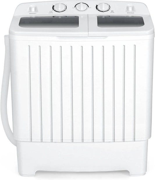 Portable Washing Machine, Twin Tub 20 Lbs Capacity, Washer(12 Lbs) and Spinner(8 Lbs), Durable Design, Timer Control, Compact Laundry Washer for RV, Apartments and Dorms, Grey+White